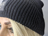 (NEW) Black FUGLY® Brand Label Loose Knit Ribbed Cuff Beanie