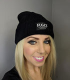(NEW) Black FUGLY® Brand Label Loose Knit Ribbed Cuff Beanie